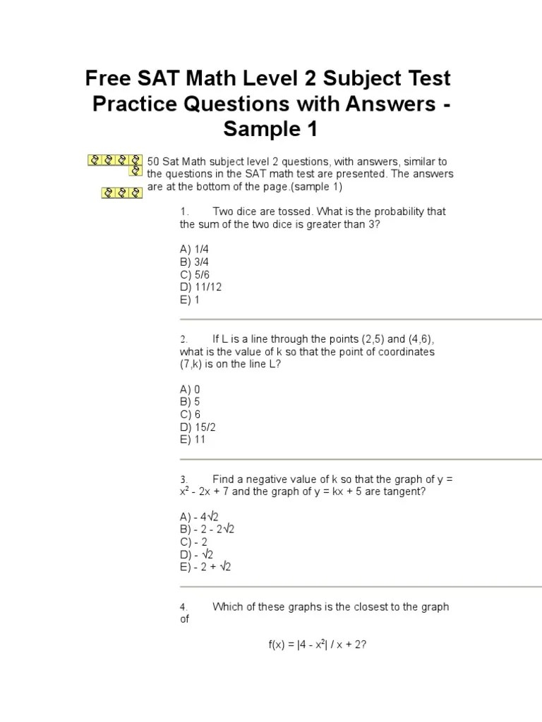 Free SAT Math Level 2 Subject Test Ellipse Geometry