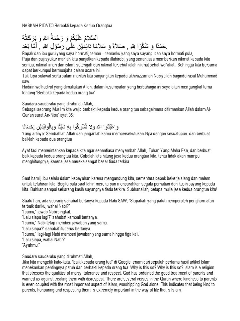 Teks Pildacil Tentang Berbakti Kepada Orang Tua Terbaik
