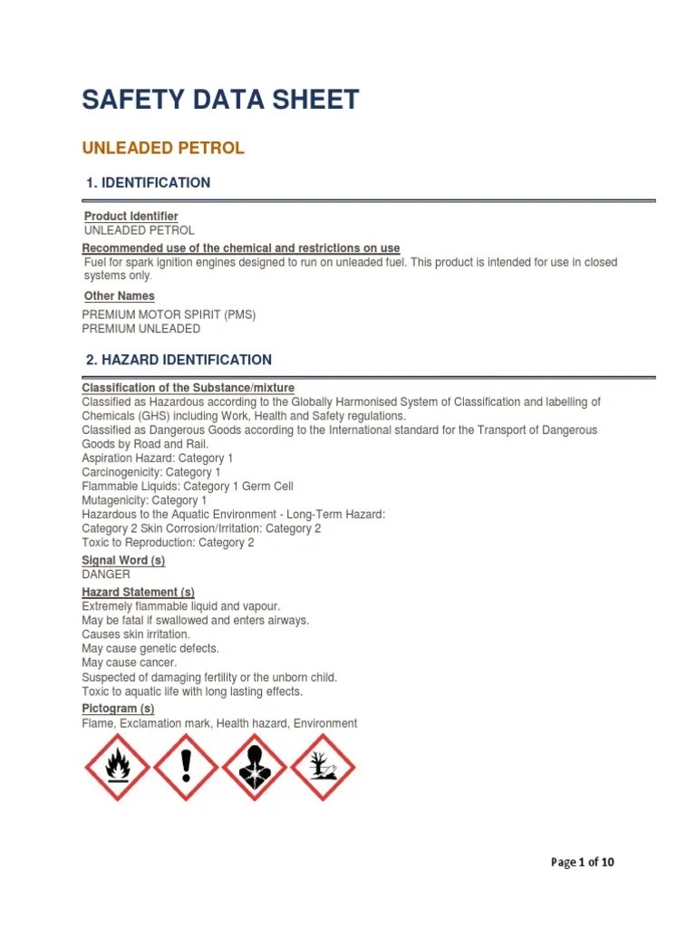 MSDS Petrol PDF Dangerous Goods Toxicity