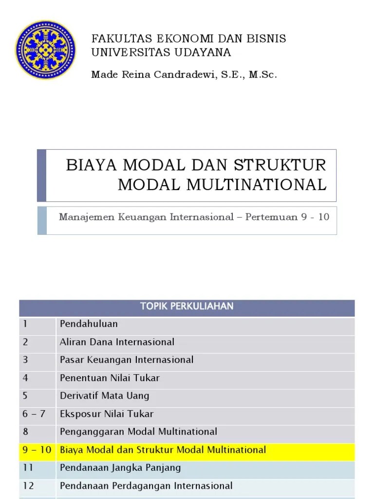 Manajemen Keuangan Internasional 910 Cost Of Capital Capital Structure