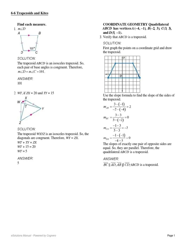 66 Trapezoids and Kites PDF Perpendicular Triangle