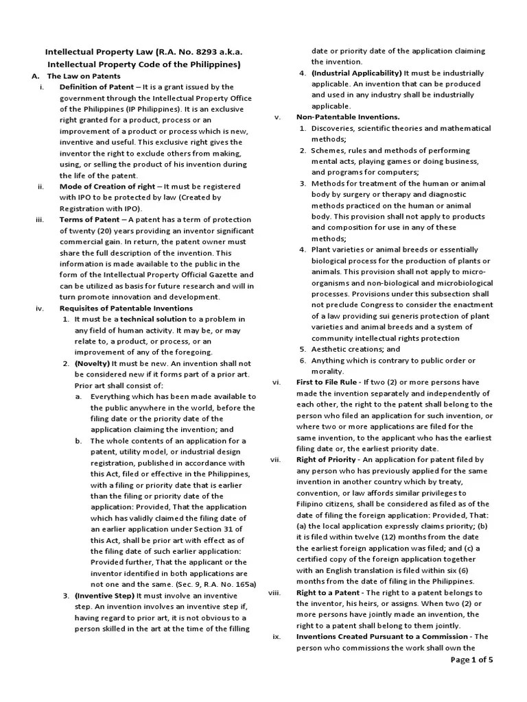Intellectual Property Law (R.A. No. 8293 A.K.A. Intellectual Property