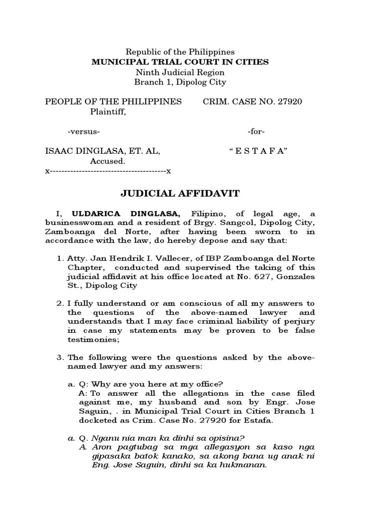 Judicial Affidavit Accused PDF Common Law Public Law