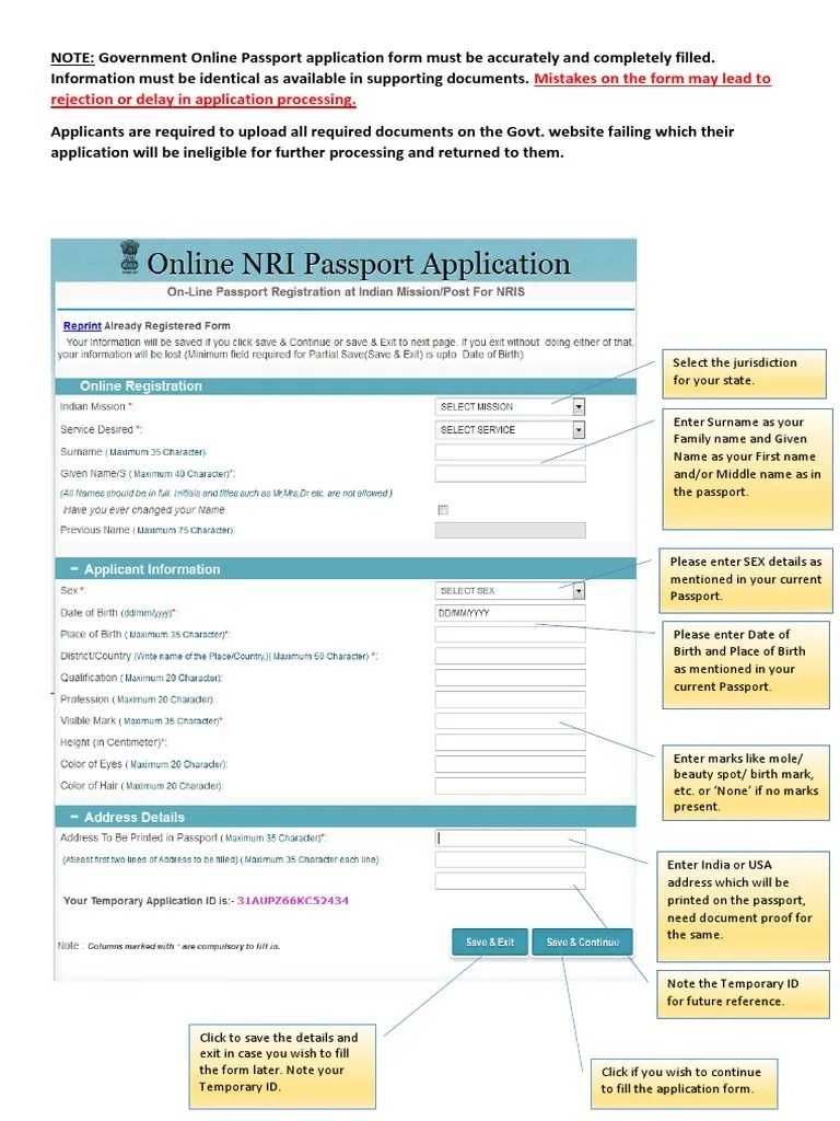 Mistakes On The Form May Lead To Rejection or Delay in Application