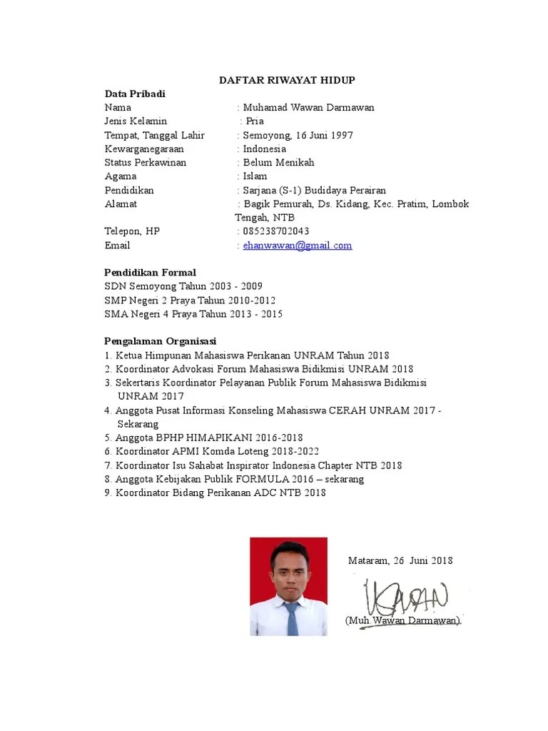 Daftar Riwayat Hidup Data Pribadi