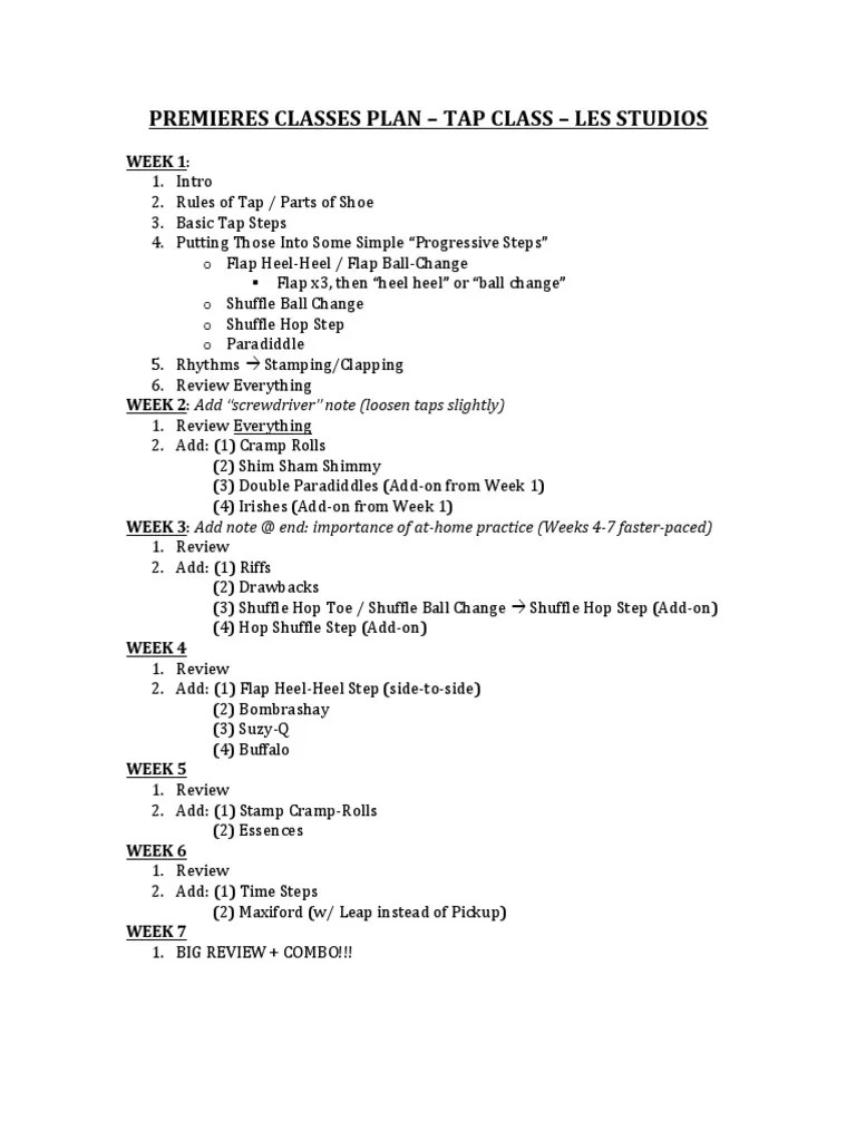 Premieres Tap Classes Outline PDF