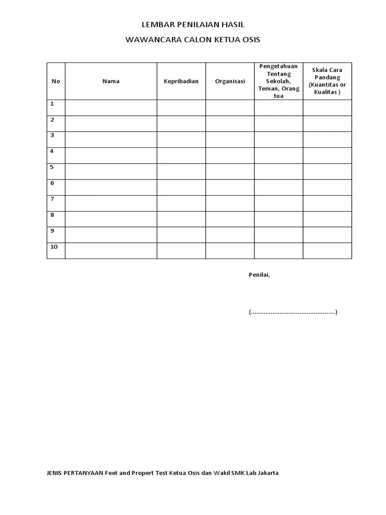 Lembar Penilaian Pemilihan Ketua Osis | PDF