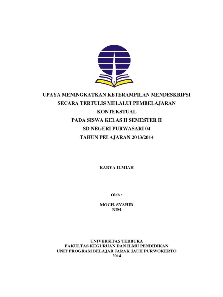 Contoh Laporan PKP UT PGSD Bahasa Indonesia Pembelajaran Kontekstual