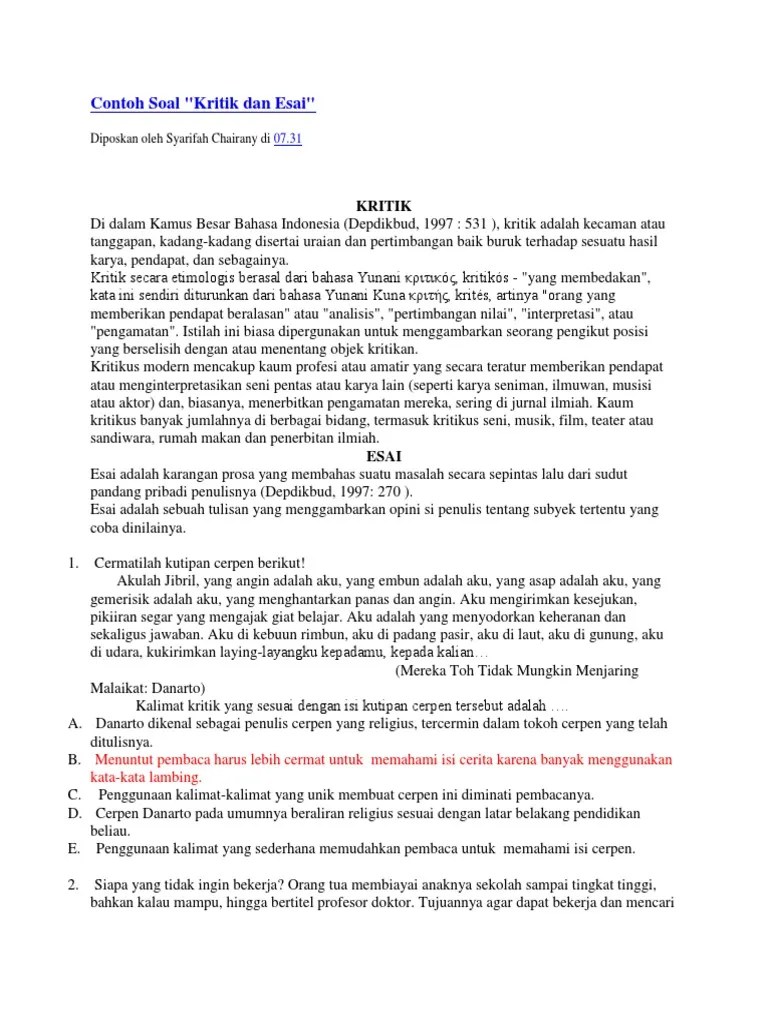 Contoh Kritik Dan Esai Cerpen – Lakaran