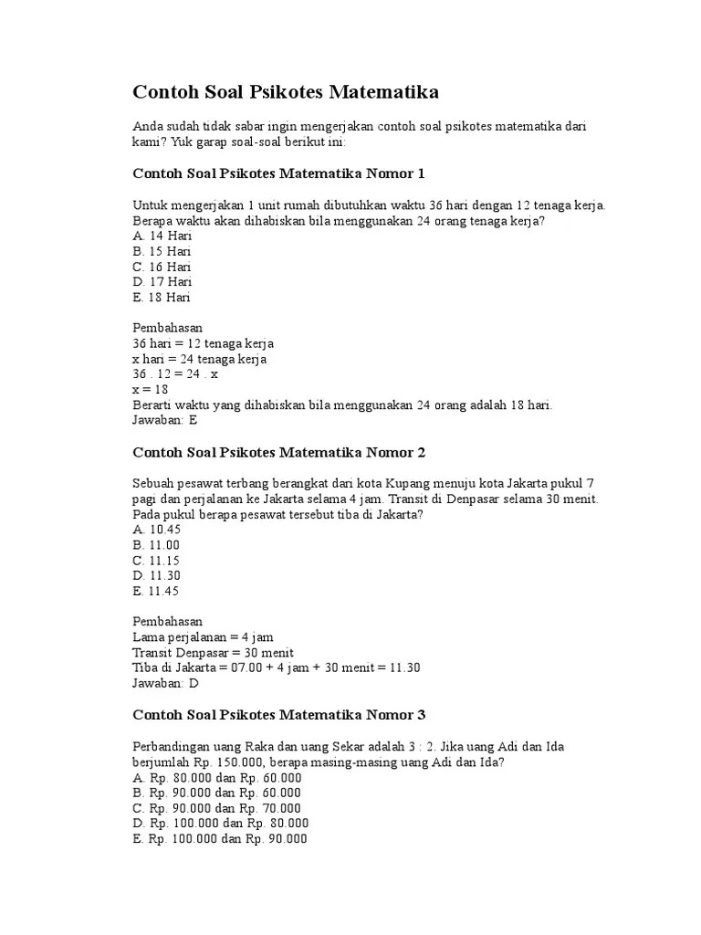 Contoh Soal Psikotes Matematika Dasar | PDF