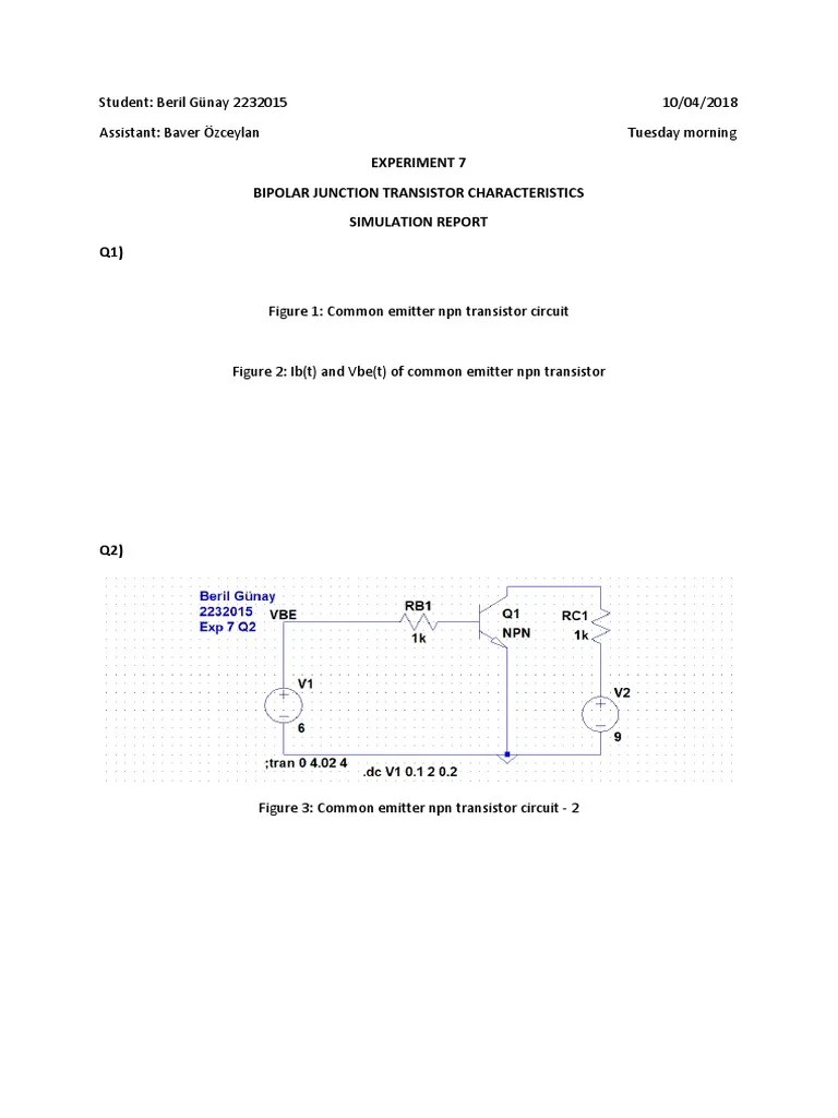 Experiment 7 Bipolar Junction Transistor Characteristics Simulation