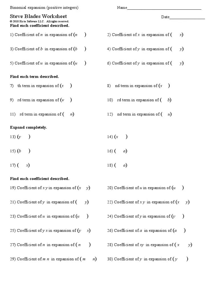 Binomial Expansion Worksheet | PDF | Factorization | Combinatorics