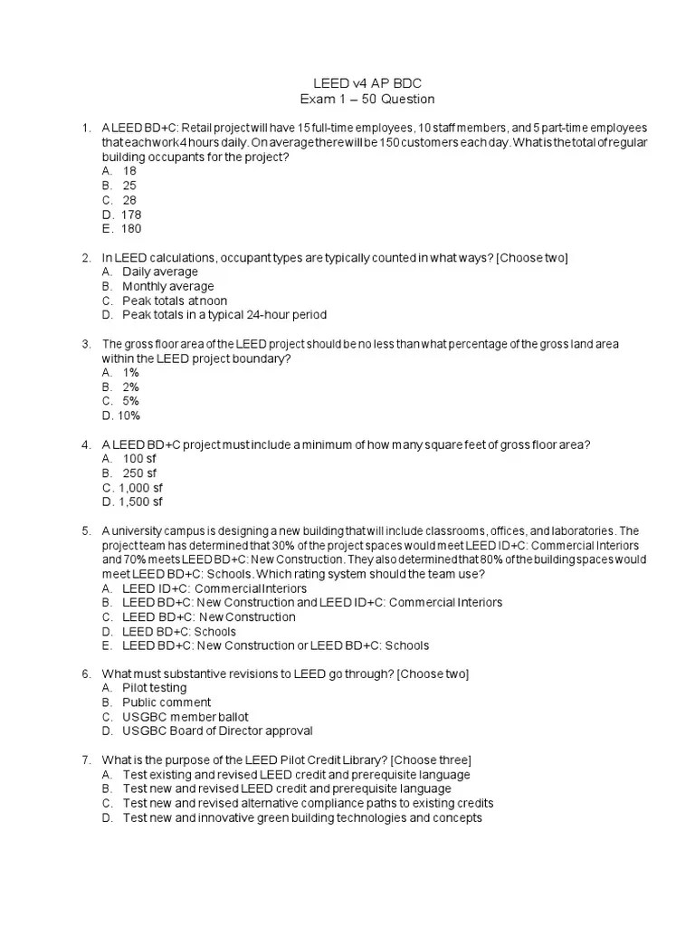 LEED AP BDC Exam 1 50 Questions Update for Facebook Leadership