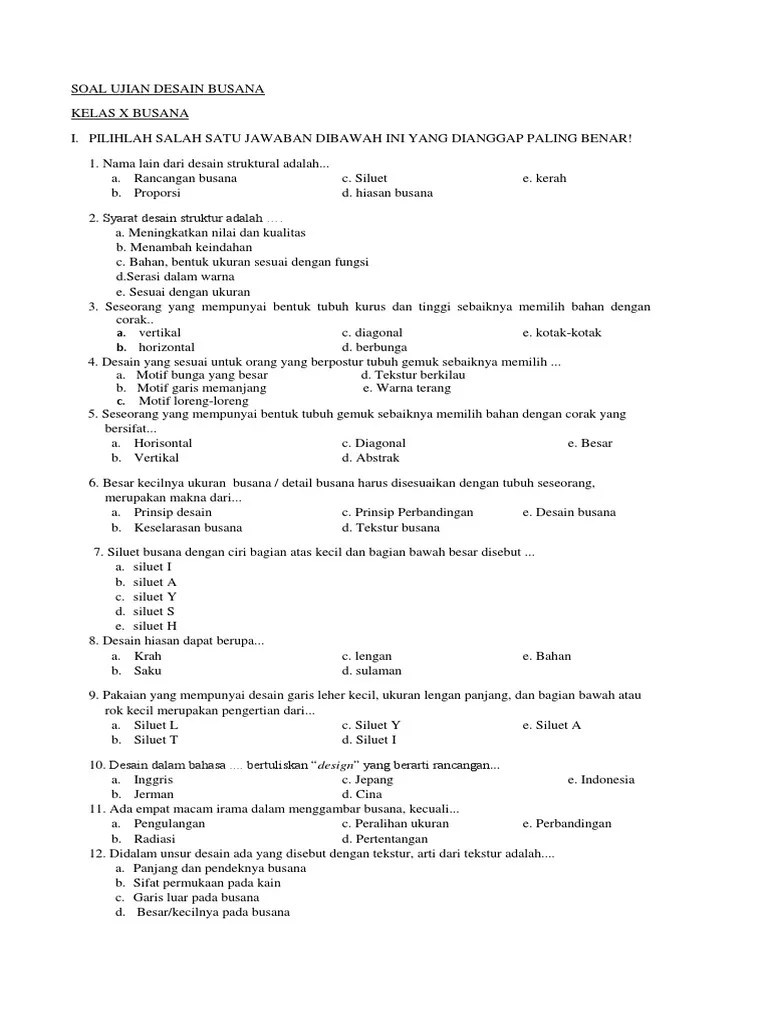 Soal Prinsip Desain Busana