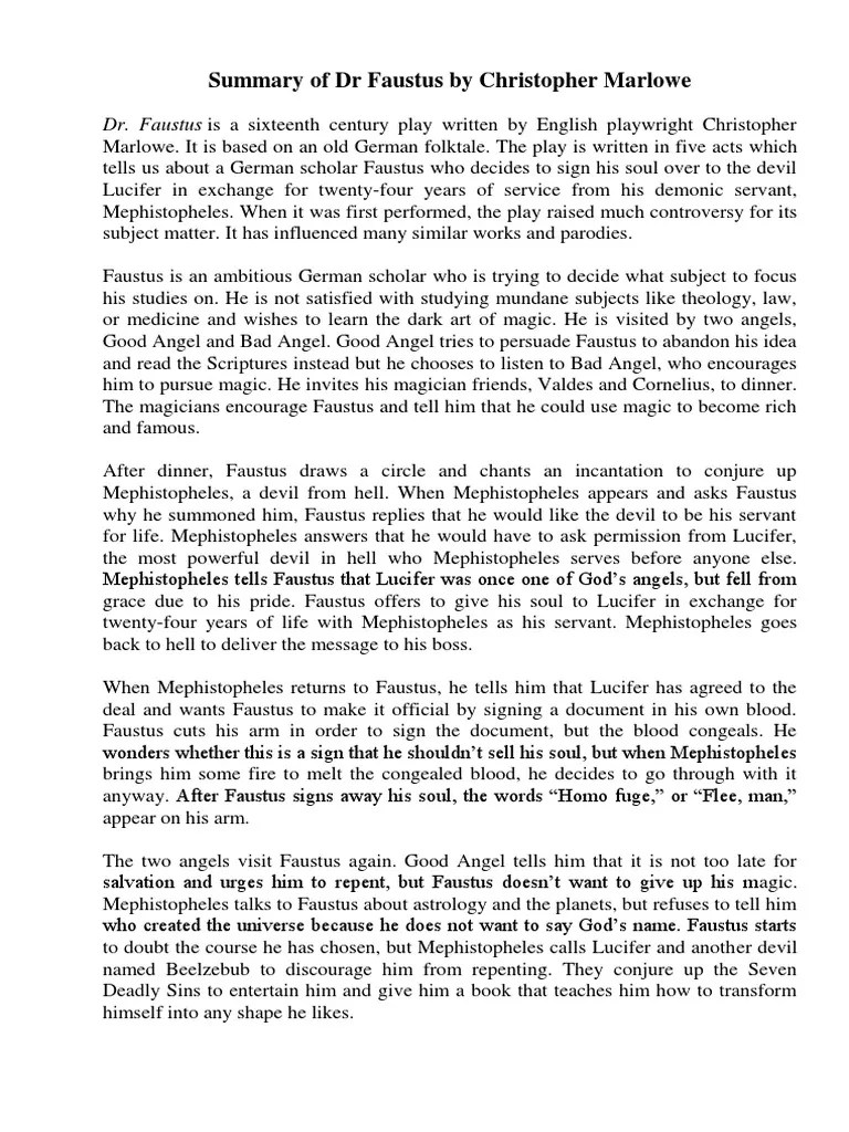 Summary of DR Faustus PDF Religious Belief And Doctrine