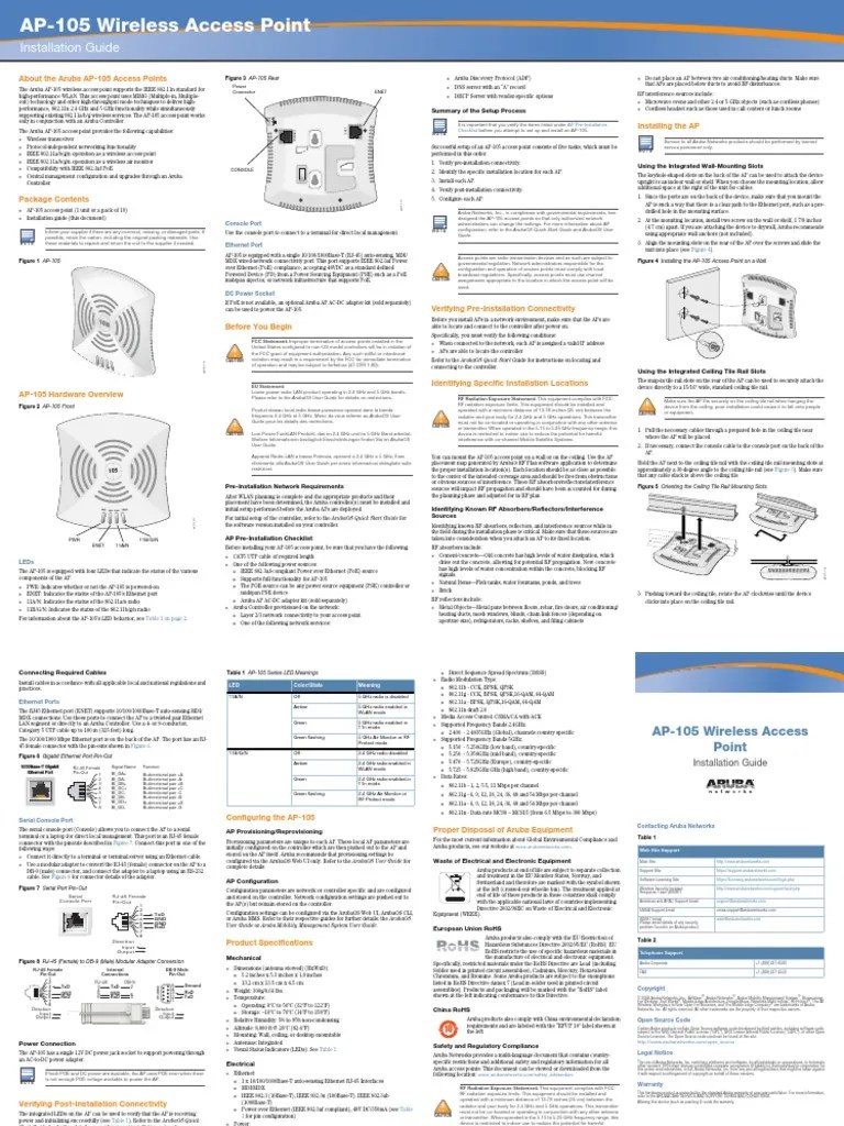 AP105 Wireless Access Point Installation Guide PDF Ieee 802.11