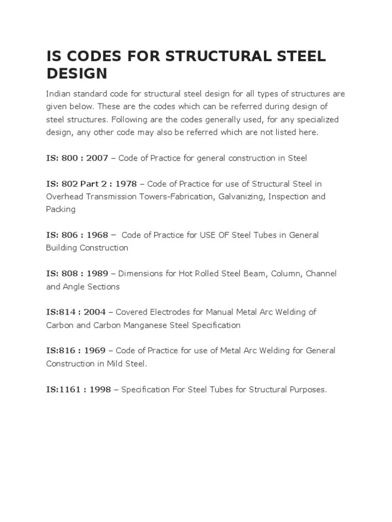 Is Codes for Structural Steel Design Welding Structural Steel