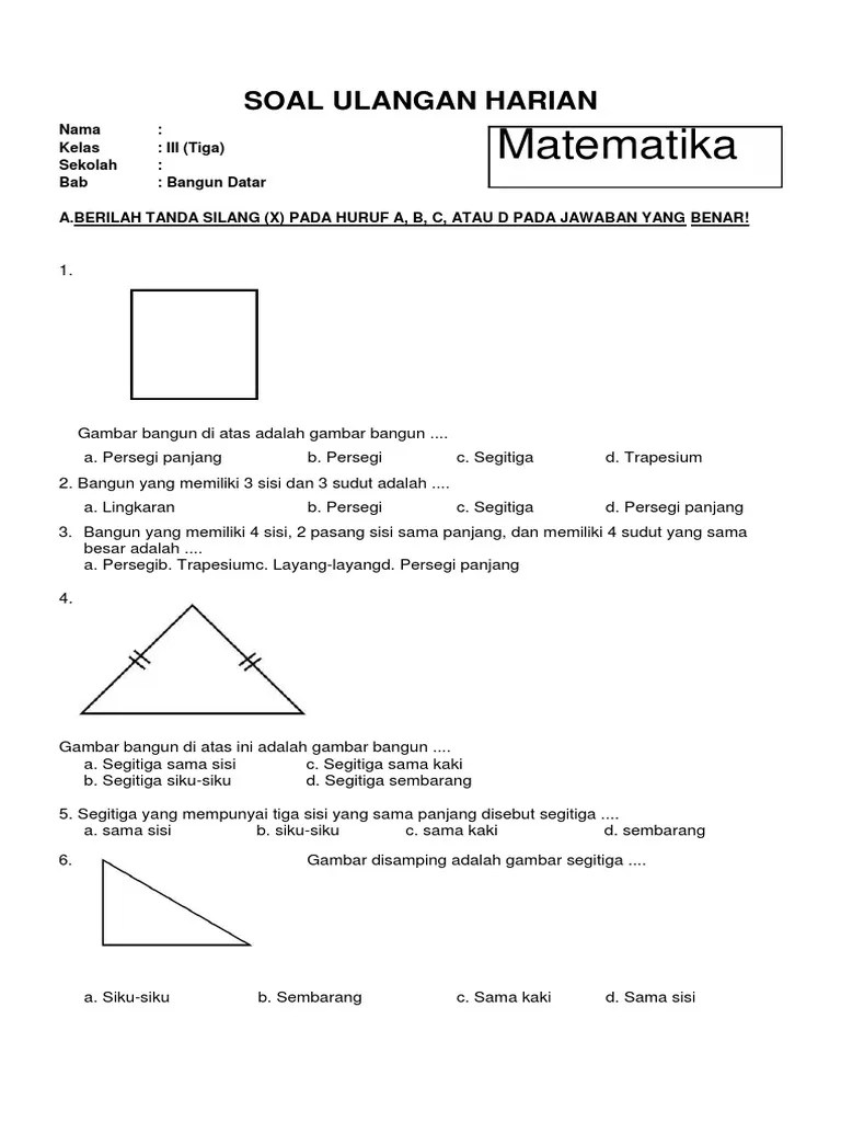 Soal Matematika Kelas 3 SD Bab Bangun Datar | PDF