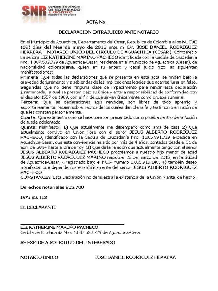 modelo declaracion juramentada ante notario 2018