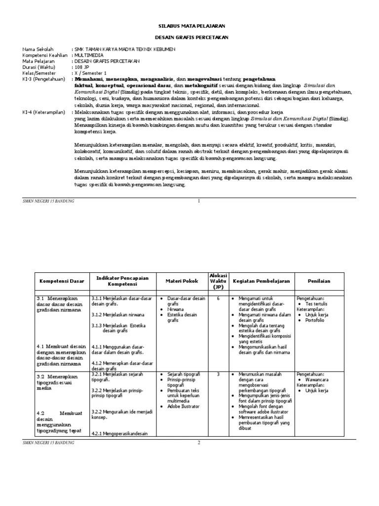 SILABUS Desain Grafis Percetakan Semester 1