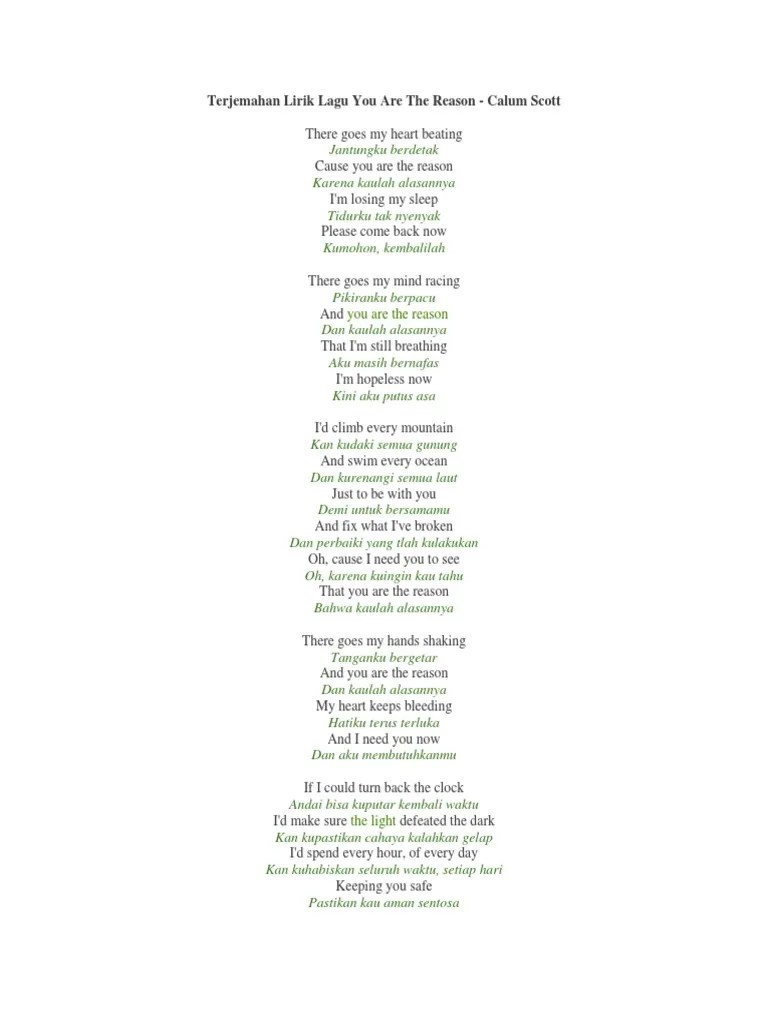 Terjemahan Lirik Lagu You Are The Reason | PDF | Alam
