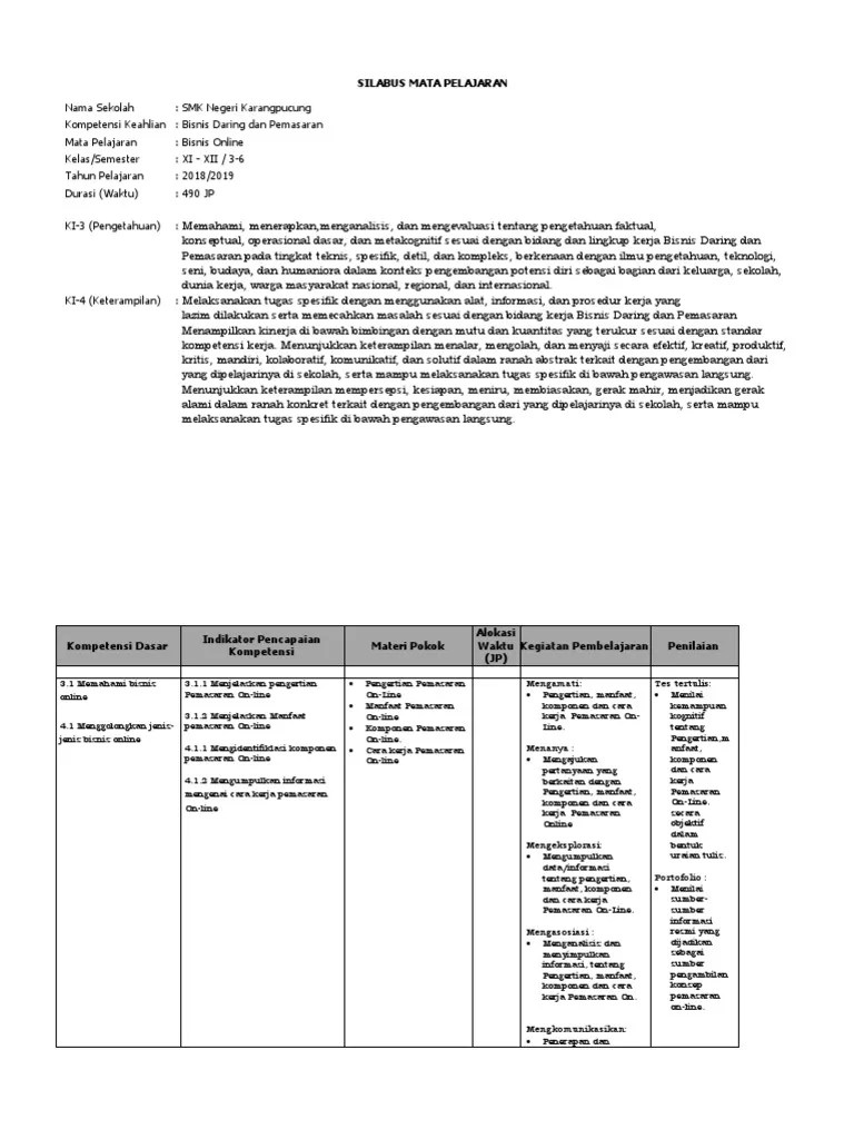 Silabus Mata Pelajaran Bisnis Online