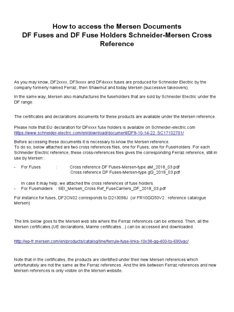 How To Access The Mersen Documents DF Fuses and DF Fuse Holders SchneiderMersen Cross PDF