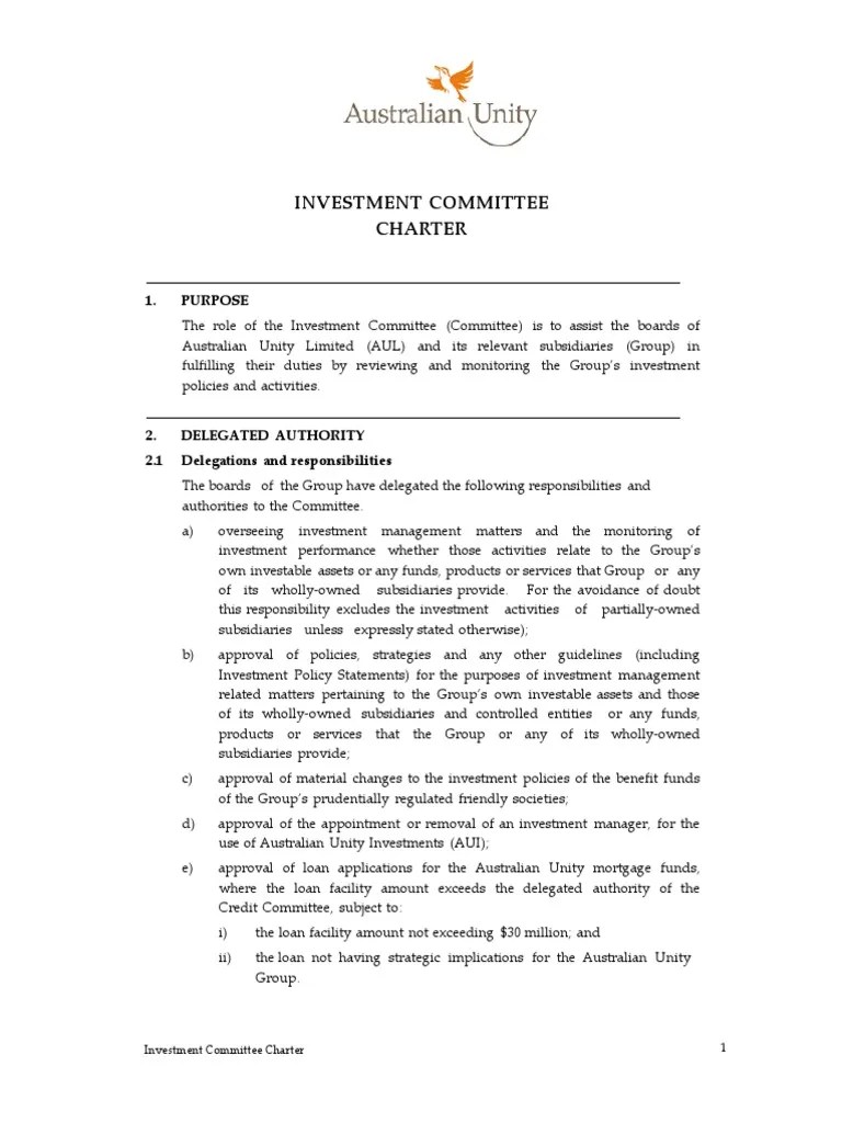 Investment Committee Charter PDF Committee Board Of Directors