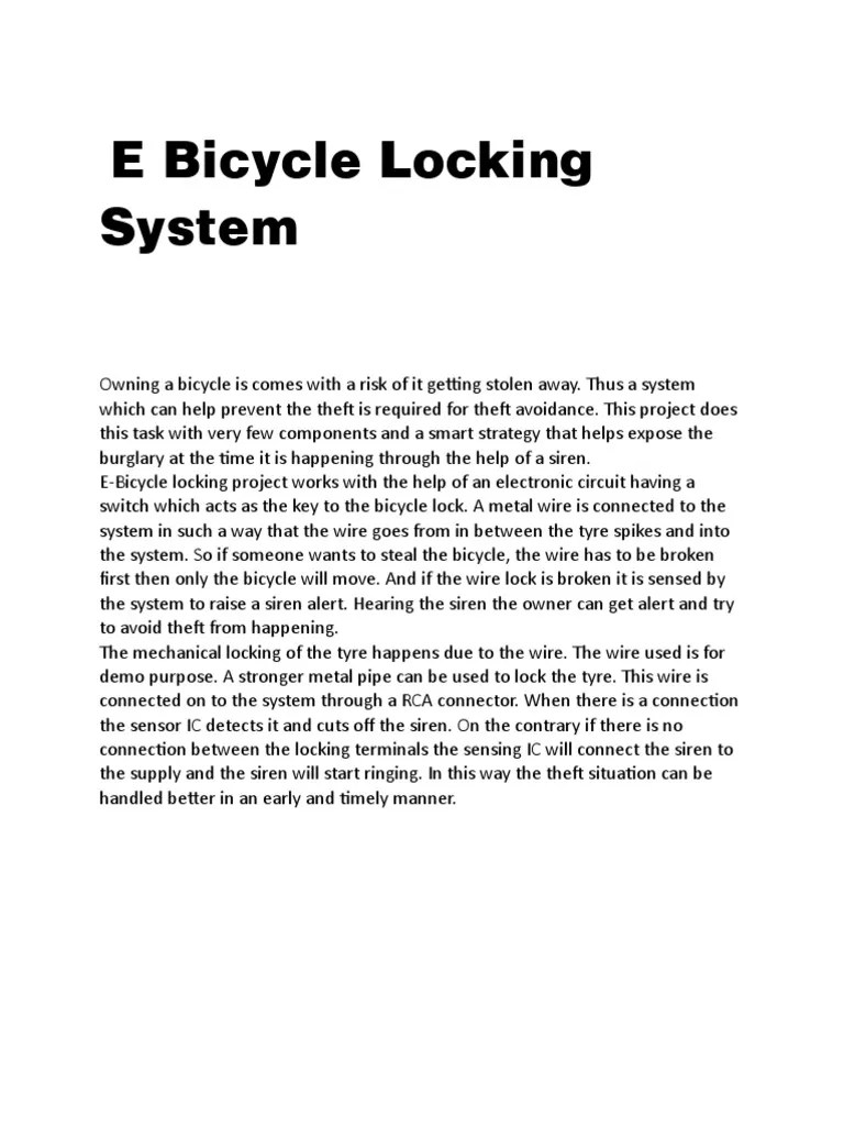 E Bicycle Locking System PDF