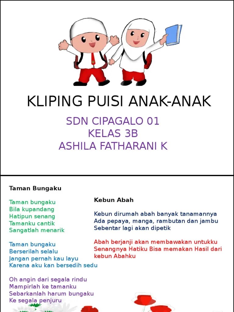 Kumpulan Puisi Anak Sekolah Dasar Kelas 1 KT Puisi