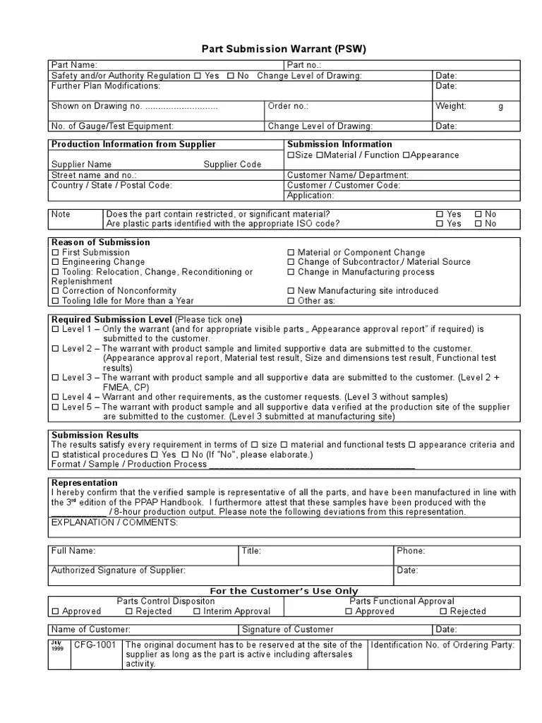 MR23002 D Part Submission Warrant PSW Business Technology Prueba