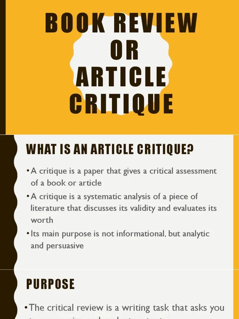 Book Review OR Article Critique Critique Argument