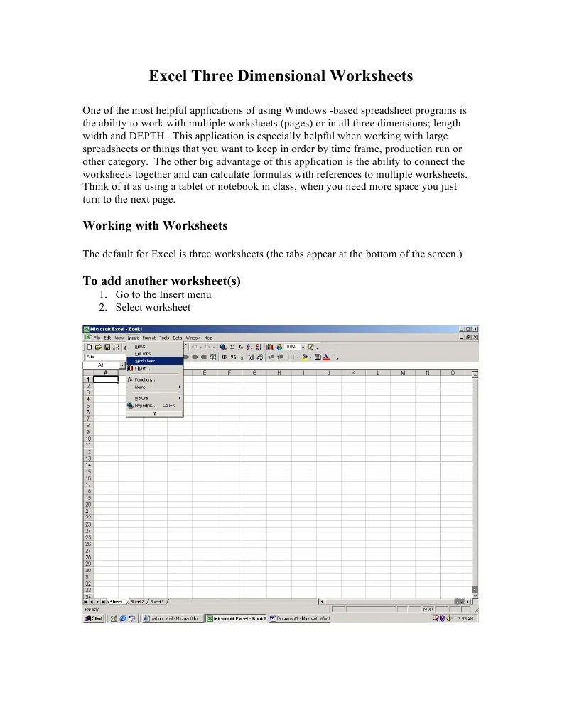 Excel Three Dimensional Worksheets Spreadsheet Worksheet
