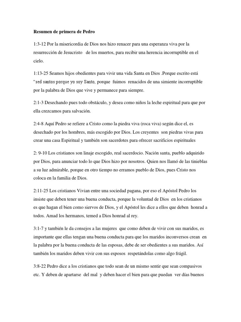 Resumen de Primera de Pedro PDF Idolatría Comportamiento