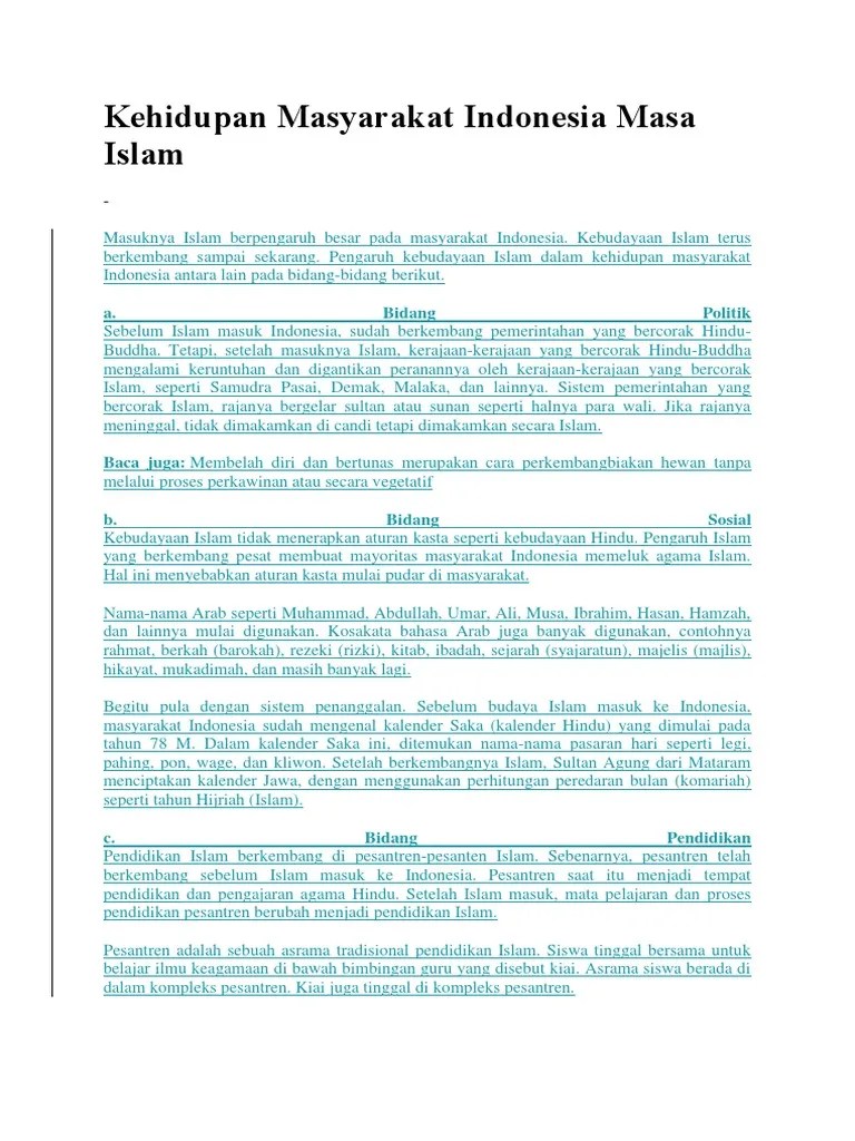 Kehidupan Masyarakat Indonesia Masa Islam | PDF