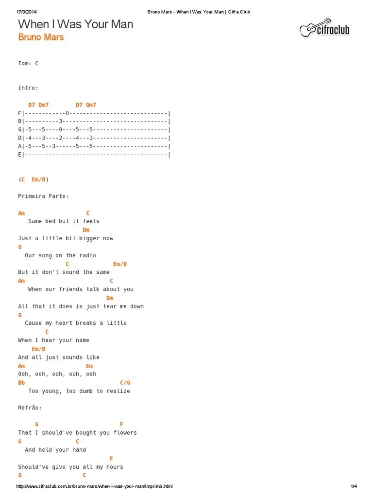 Bruno Mars When I Was Your Man Cifra Club PDF Leisure