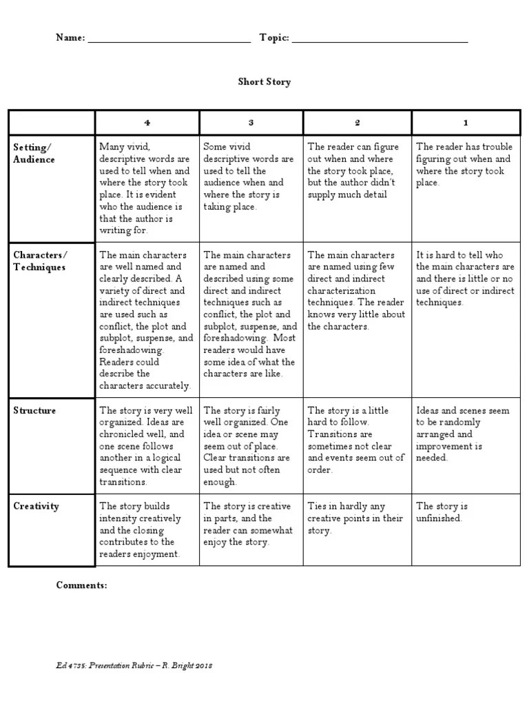 module 5 rubric short story Plot (Narrative)