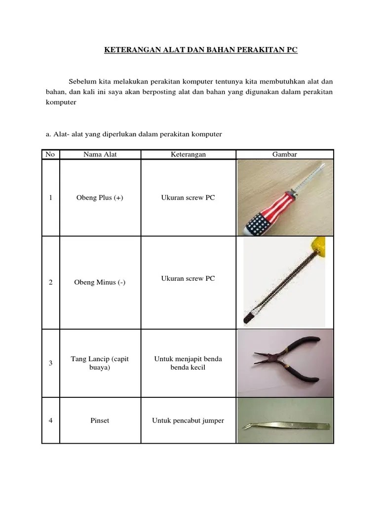 Alat Dan Bahan Untuk Perakitan Komputer Berbagai Alat