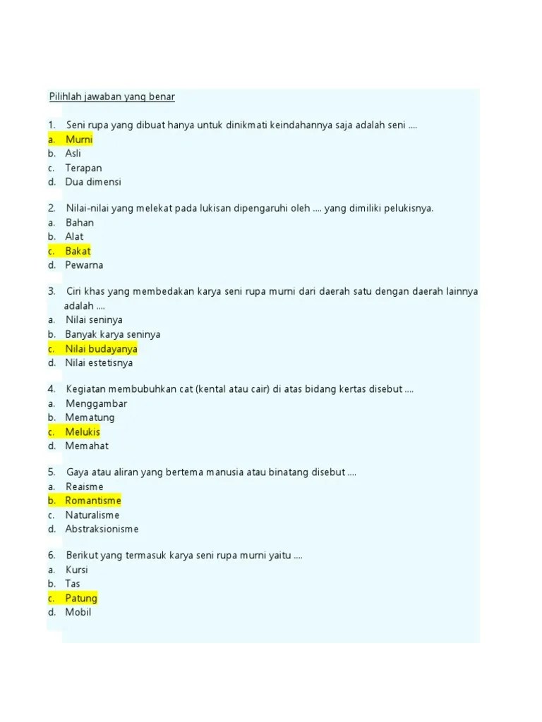 SOAL SBK Mapel Seni Rupa (Sni Lukis) | PDF