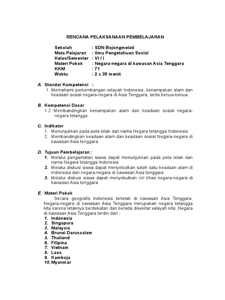 Contoh RPP Ips Kelas Vi | PDF