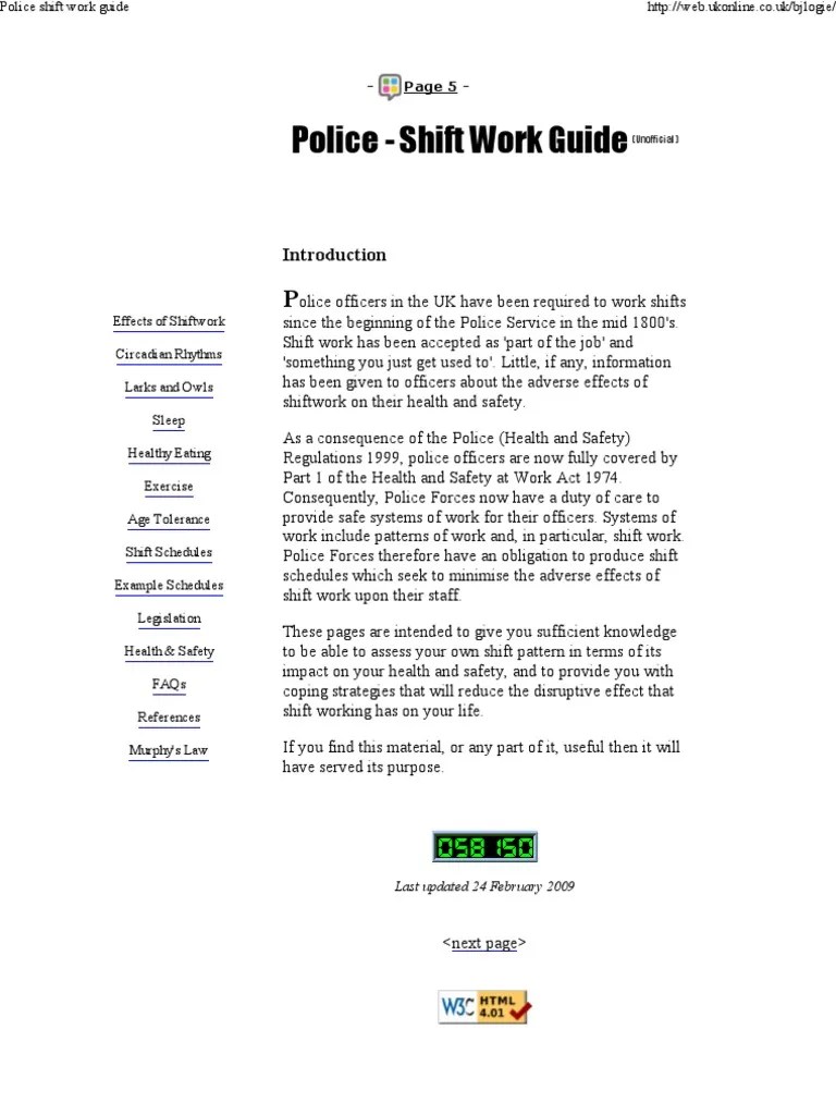 Police Shift Work Guide Shift Work Circadian Rhythm