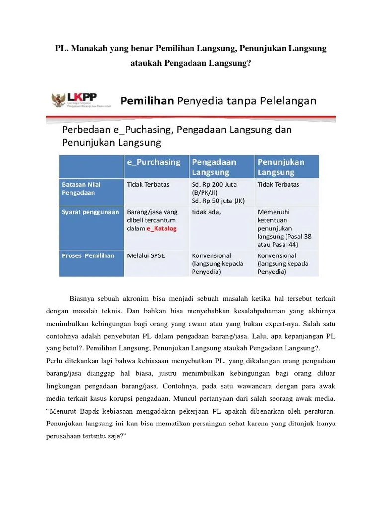 Perbedaan Pengadaan Langsung Dan Penunjukan Langsung