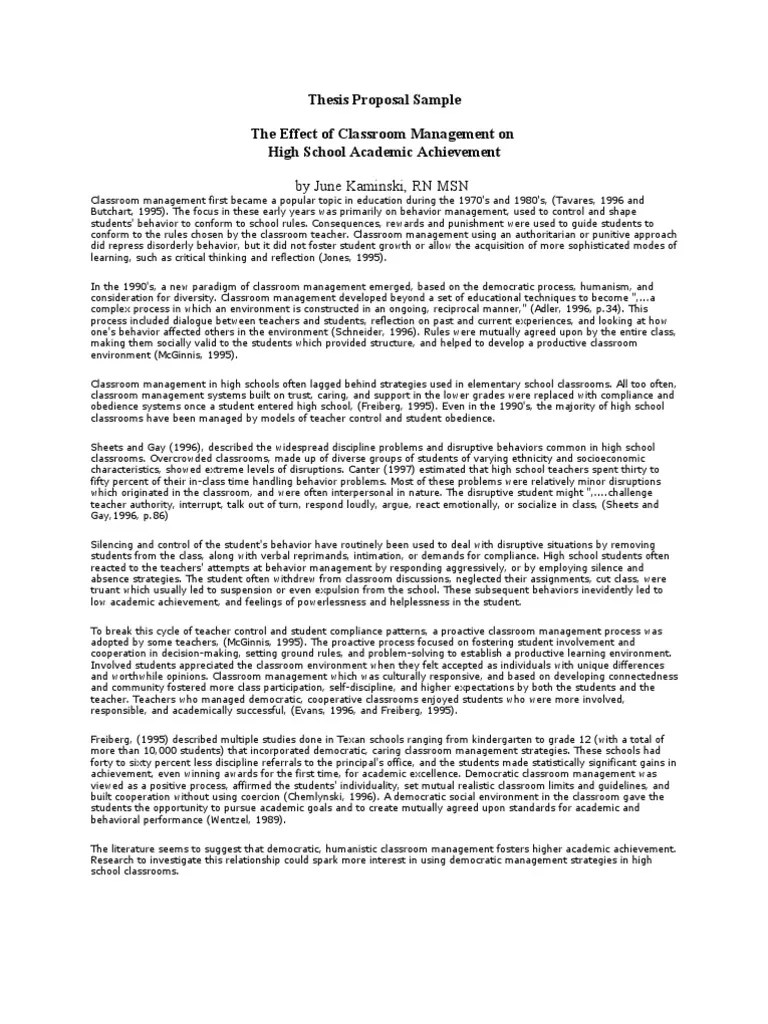 Thesis Proposal Sample Classroom Management Teachers Free 30day