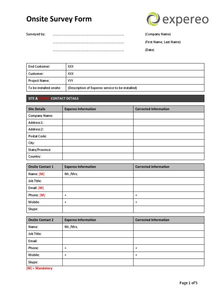 Site Survey Form Expereo Upon 3rd Party Request Service