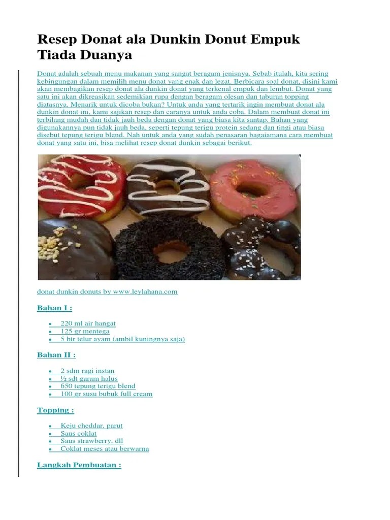 Resep Donat Ala Dunkin Donut Empuk Tiada Duanya Docx