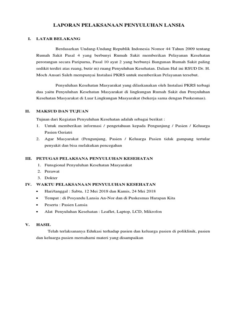 Laporan Penyuluhan Lansia, Sabtu 12 Mei 2018 | PDF