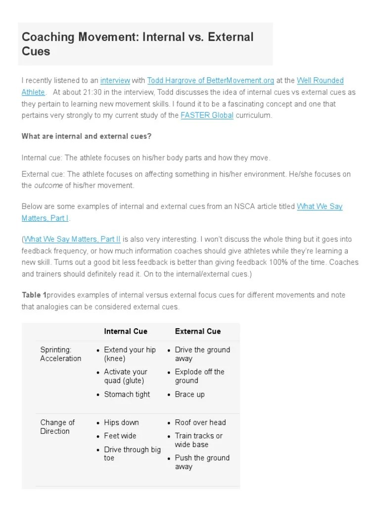 Internal Vs External Cues PDF Attention Pelvis