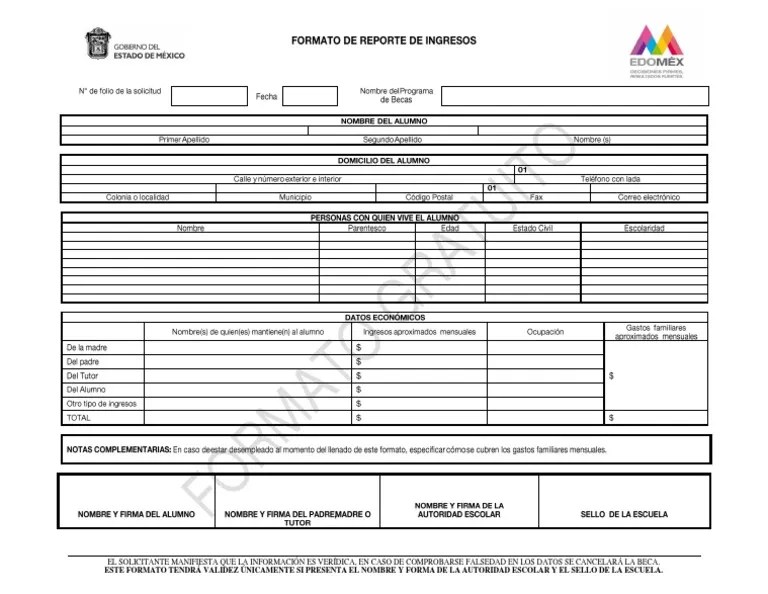 Formato de Reporte de Ingresos 20182019