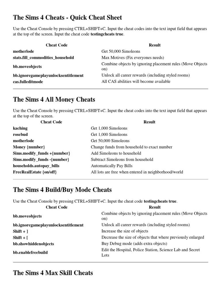 The Sims 4 Cheats Cheating In Video Games Leisure
