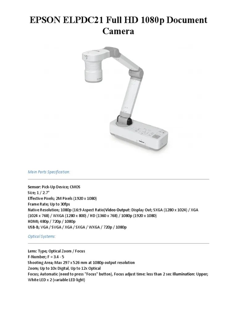 EPSON ELPDC21 Full HD 1080p Document Camera PDF Filmmaking Film